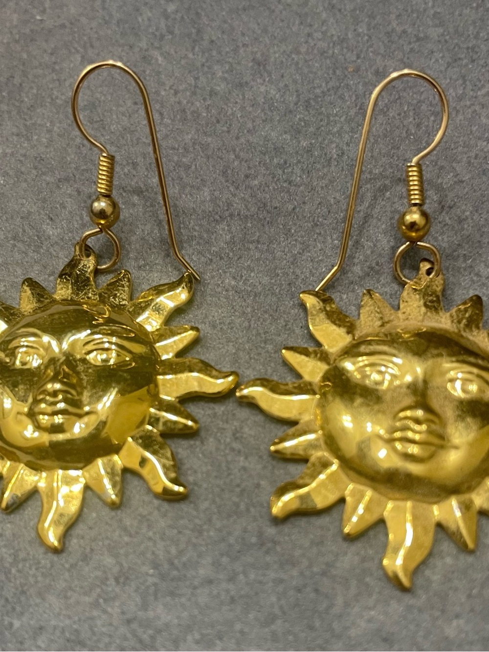 Gold Colored Sun Face Dangle Earrings for Women